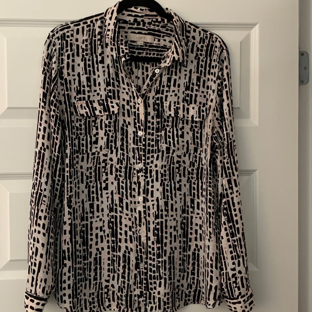 Loft white black and pink utility blouse
